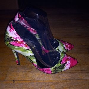 Breckelle Pink & Green Rose Stilettos High Heels Size 8 1/2